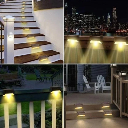 Lámpara solar LED para camino, escalera, exterior, impermeable, luz de pared (4 Unidades +2 Gratis)