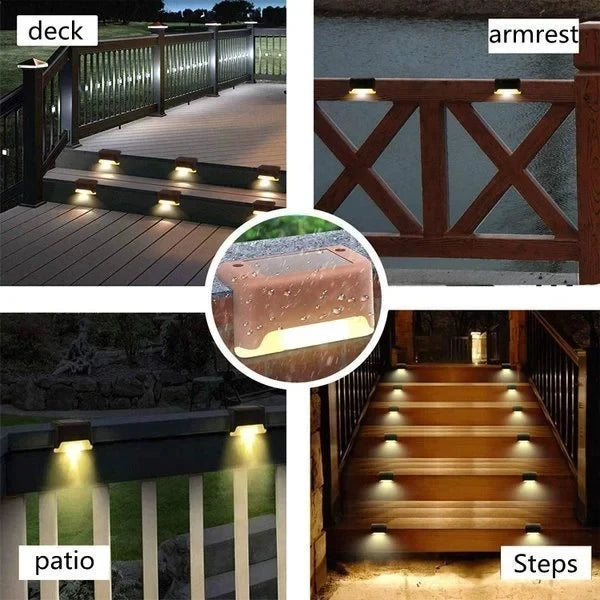 Lámpara solar LED para camino, escalera, exterior, impermeable, luz de pared (4 Unidades +2 Gratis)